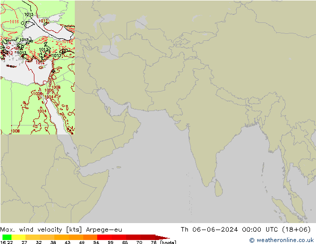 Max. wind velocity Arpege-eu Th 06.06.2024 00 UTC