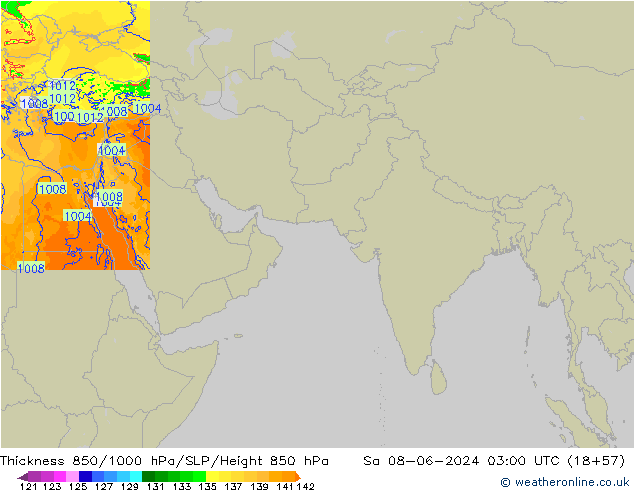 Thck 850-1000 hPa Arpege-eu So 08.06.2024 03 UTC