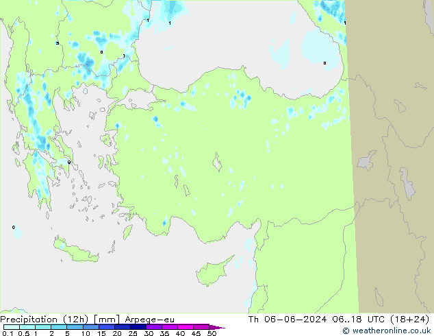 осадки (12h) Arpege-eu чт 06.06.2024 18 UTC