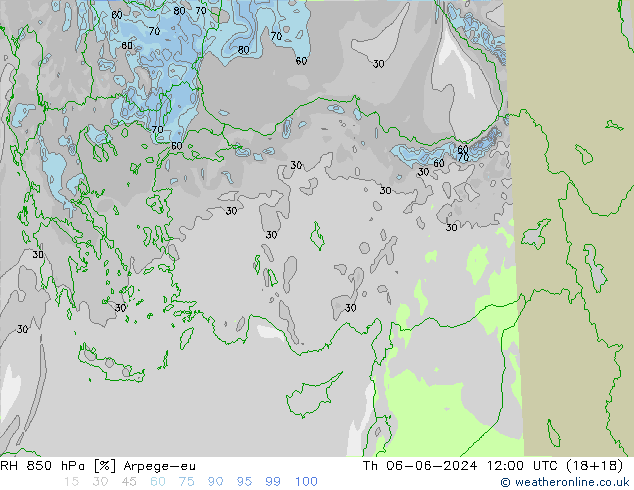 RH 850 hPa Arpege-eu Do 06.06.2024 12 UTC