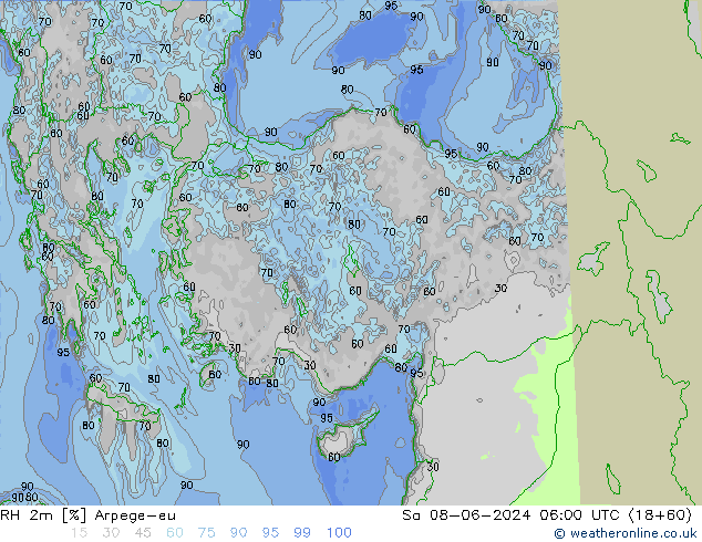 RH 2m Arpege-eu So 08.06.2024 06 UTC