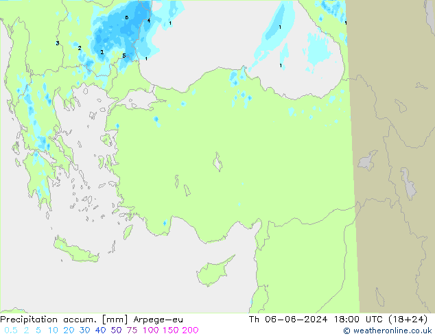 Precipitation accum. Arpege-eu Th 06.06.2024 18 UTC