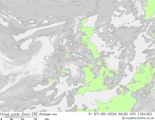 Bewolking (Laag) Arpege-eu vr 07.06.2024 00 UTC