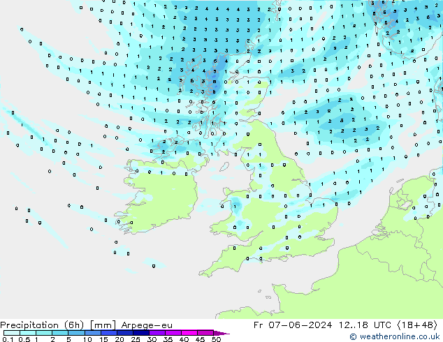 Precipitation (6h) Arpege-eu Pá 07.06.2024 18 UTC