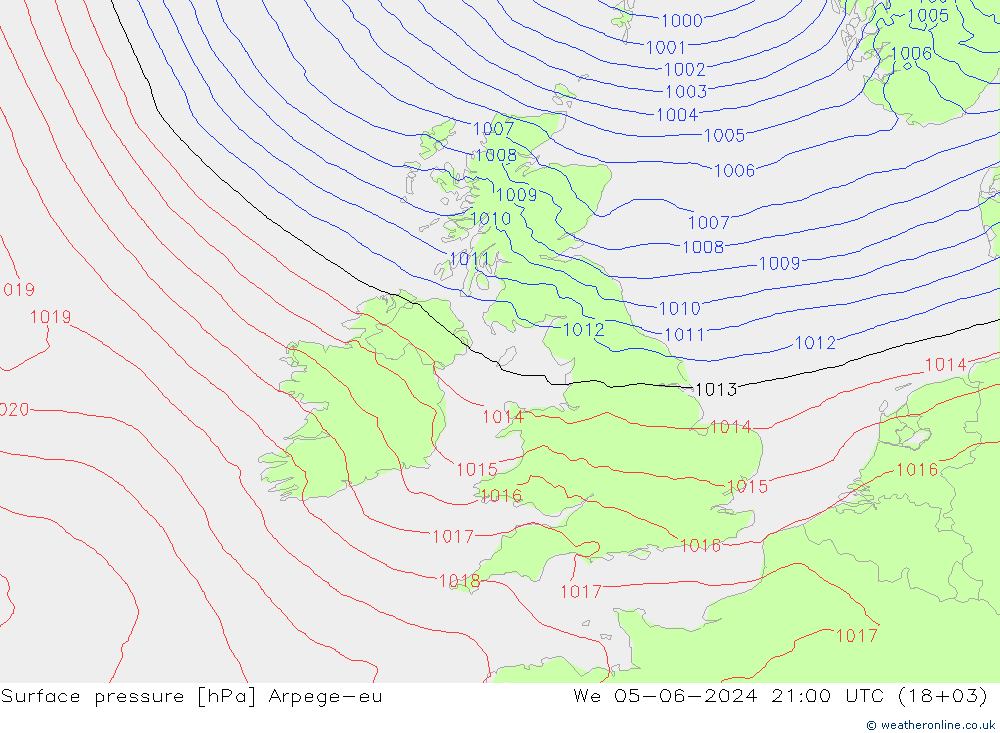 pressão do solo Arpege-eu Qua 05.06.2024 21 UTC