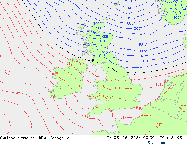 Surface pressure Arpege-eu Th 06.06.2024 00 UTC