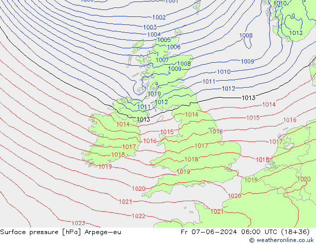 Surface pressure Arpege-eu Fr 07.06.2024 06 UTC