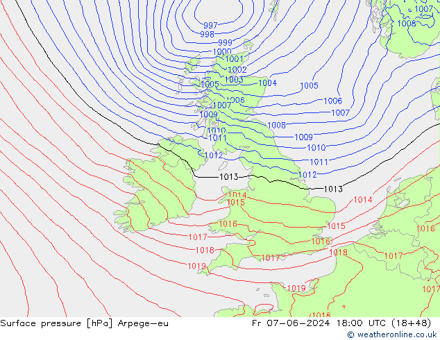 Surface pressure Arpege-eu Fr 07.06.2024 18 UTC