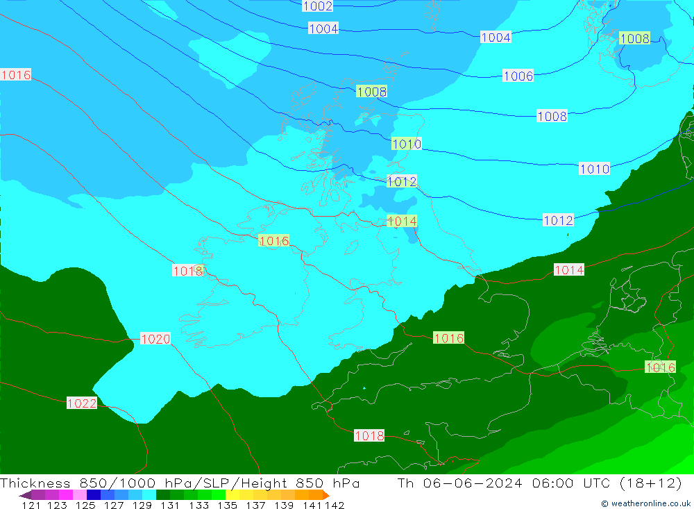 Thck 850-1000 hPa Arpege-eu  06.06.2024 06 UTC