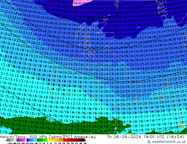 Géop./Temp. 500 hPa Arpege-eu jeu 06.06.2024 18 UTC