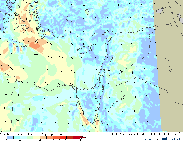  10 m (bft) Arpege-eu  08.06.2024 00 UTC