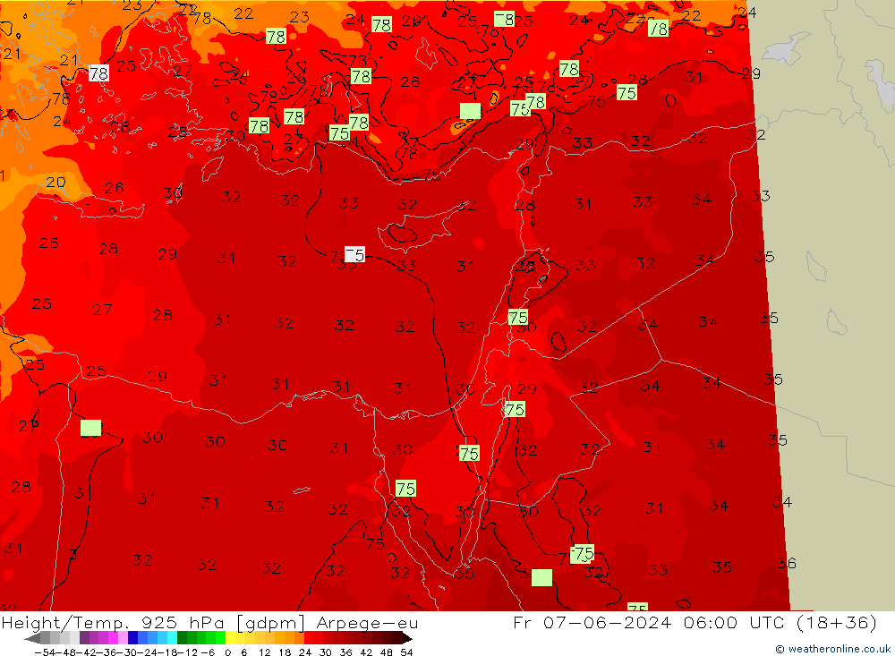 Height/Temp. 925 hPa Arpege-eu Fr 07.06.2024 06 UTC