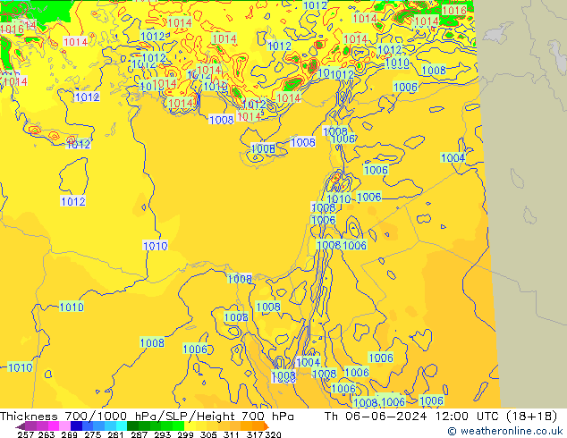 Thck 700-1000 hPa Arpege-eu Čt 06.06.2024 12 UTC