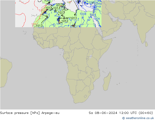 Atmosférický tlak Arpege-eu So 08.06.2024 12 UTC