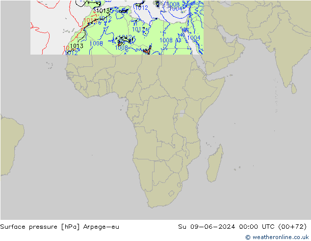 Atmosférický tlak Arpege-eu Ne 09.06.2024 00 UTC