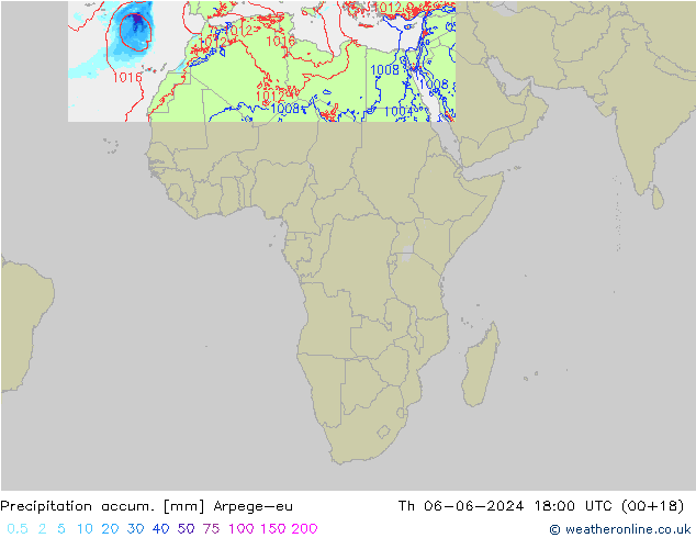 Precipitation accum. Arpege-eu Th 06.06.2024 18 UTC