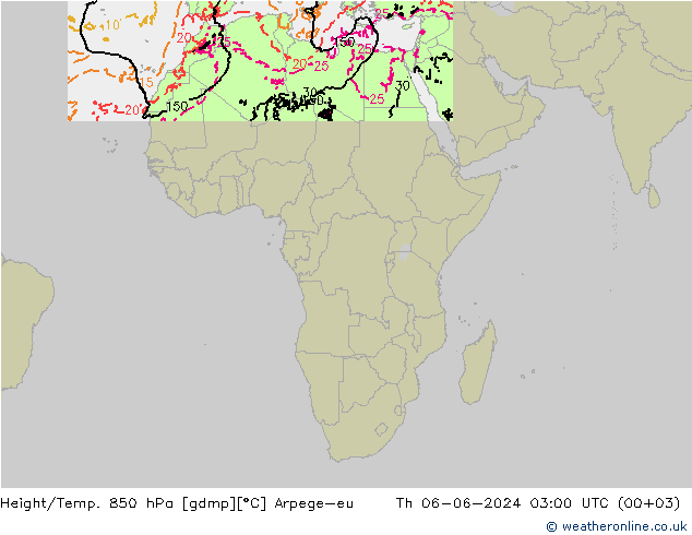 Height/Temp. 850 hPa Arpege-eu Qui 06.06.2024 03 UTC