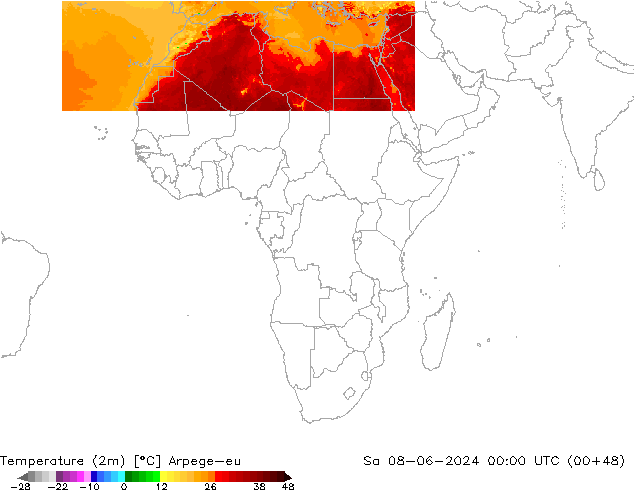 Temperatura (2m) Arpege-eu sáb 08.06.2024 00 UTC