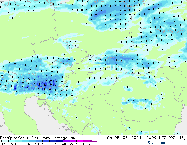 Precipitation (12h) Arpege-eu Sa 08.06.2024 00 UTC