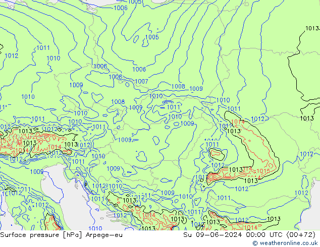 Pressione al suolo Arpege-eu dom 09.06.2024 00 UTC