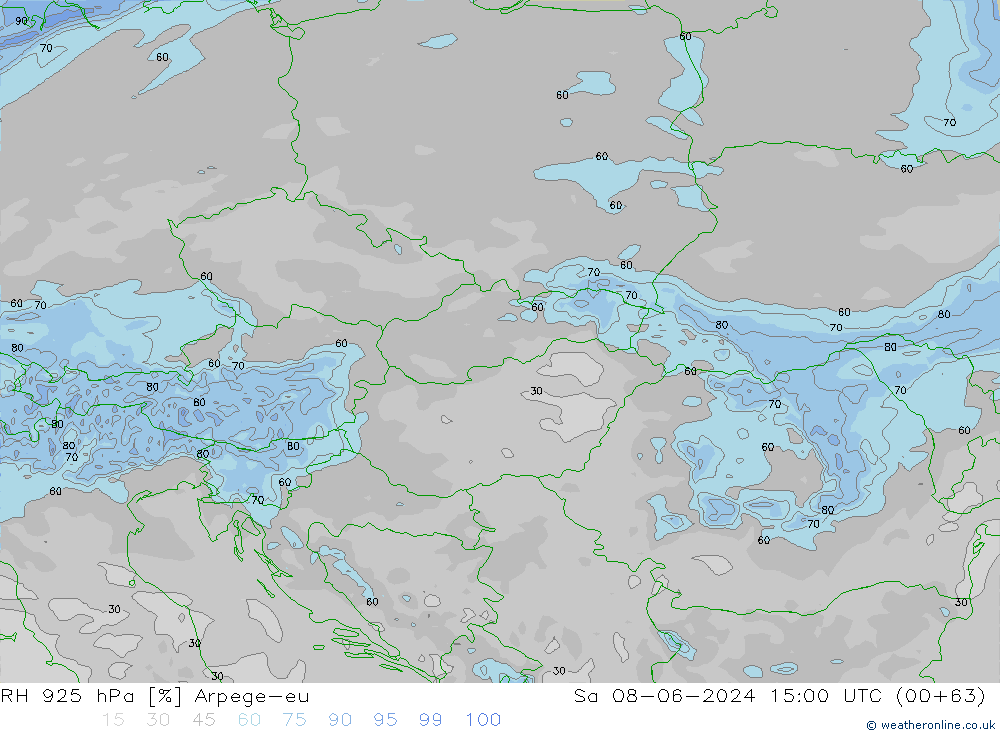 RH 925 hPa Arpege-eu Sa 08.06.2024 15 UTC