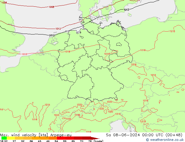 Windböen Arpege-eu Sa 08.06.2024 00 UTC