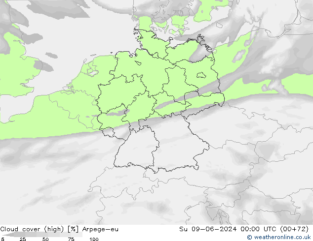 Bulutlar (yüksek) Arpege-eu Paz 09.06.2024 00 UTC