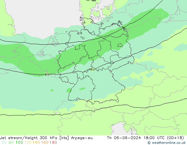 Jet stream/Height 300 hPa Arpege-eu Th 06.06.2024 18 UTC