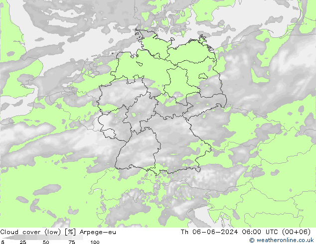 облака (низкий) Arpege-eu чт 06.06.2024 06 UTC