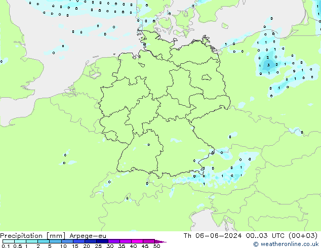 осадки Arpege-eu чт 06.06.2024 03 UTC