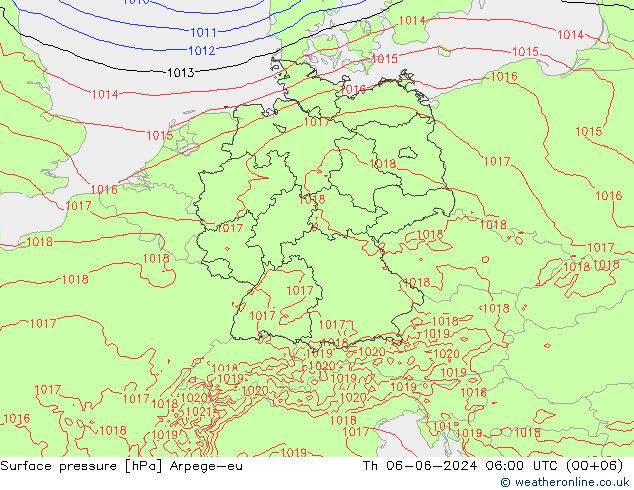 приземное давление Arpege-eu чт 06.06.2024 06 UTC