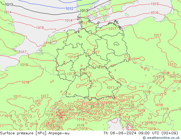 Surface pressure Arpege-eu Th 06.06.2024 09 UTC