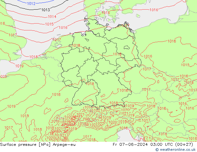 Pressione al suolo Arpege-eu ven 07.06.2024 03 UTC