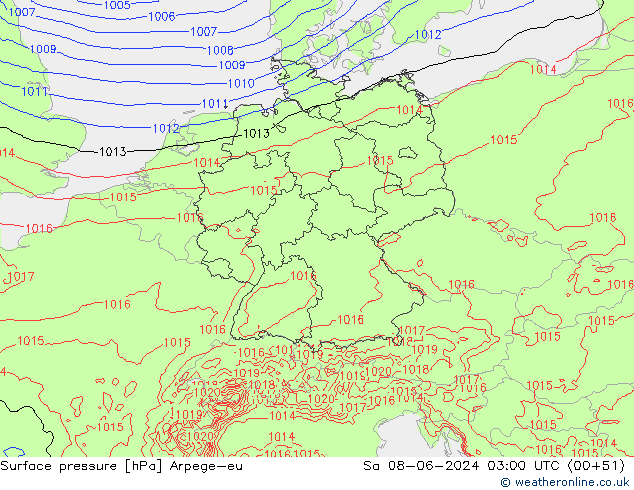 Surface pressure Arpege-eu Sa 08.06.2024 03 UTC