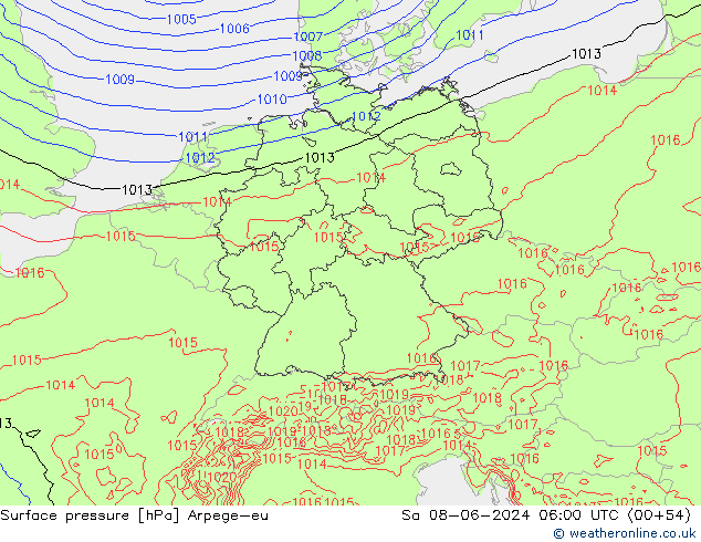 Bodendruck Arpege-eu Sa 08.06.2024 06 UTC