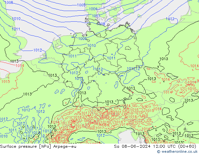 Surface pressure Arpege-eu Sa 08.06.2024 12 UTC