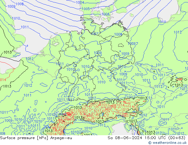 Surface pressure Arpege-eu Sa 08.06.2024 15 UTC