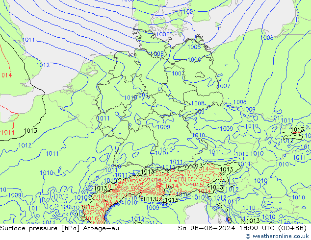 Surface pressure Arpege-eu Sa 08.06.2024 18 UTC