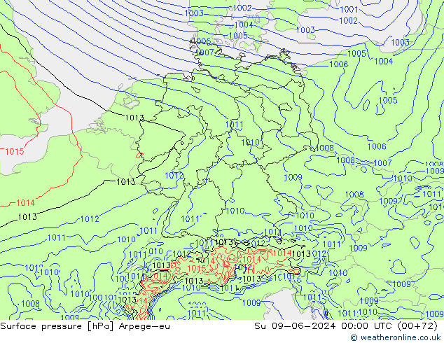 Atmosférický tlak Arpege-eu Ne 09.06.2024 00 UTC