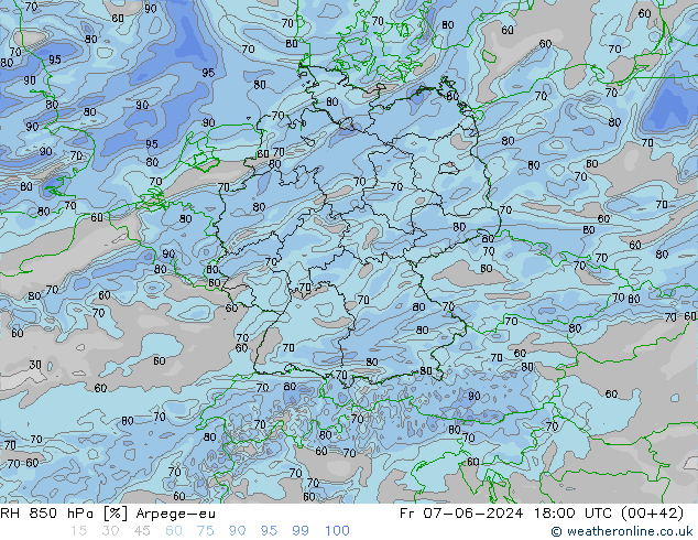 RH 850 hPa Arpege-eu Fr 07.06.2024 18 UTC