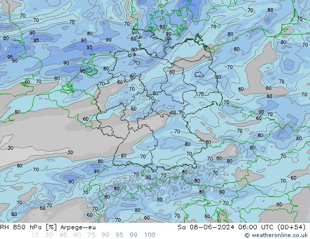 850 hPa Nispi Nem Arpege-eu Cts 08.06.2024 06 UTC