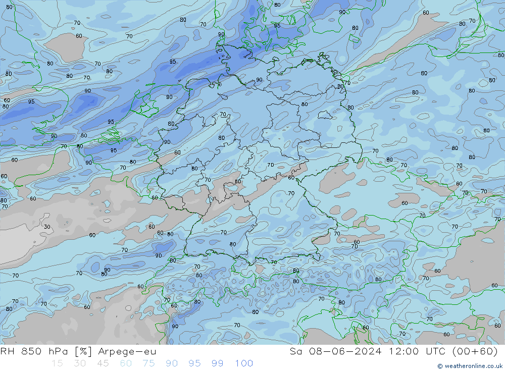 RV 850 hPa Arpege-eu za 08.06.2024 12 UTC