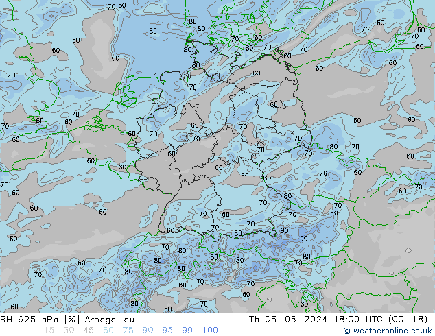 RH 925 hPa Arpege-eu Qui 06.06.2024 18 UTC