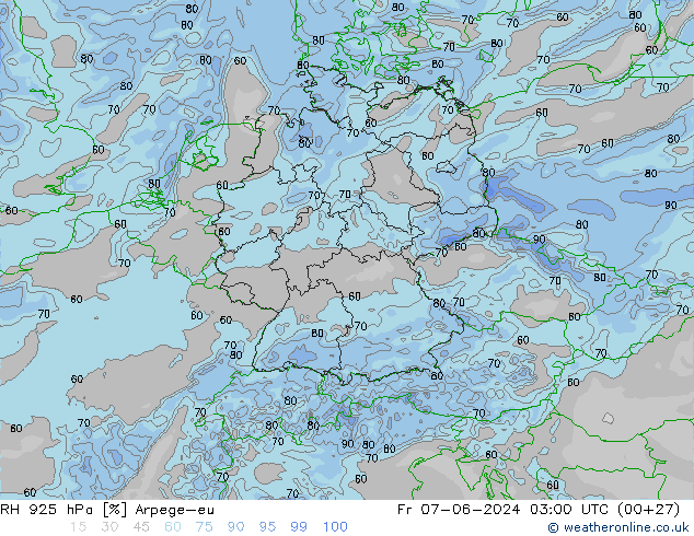 RH 925 hPa Arpege-eu Pá 07.06.2024 03 UTC