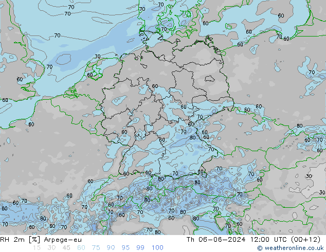 RH 2m Arpege-eu Qui 06.06.2024 12 UTC