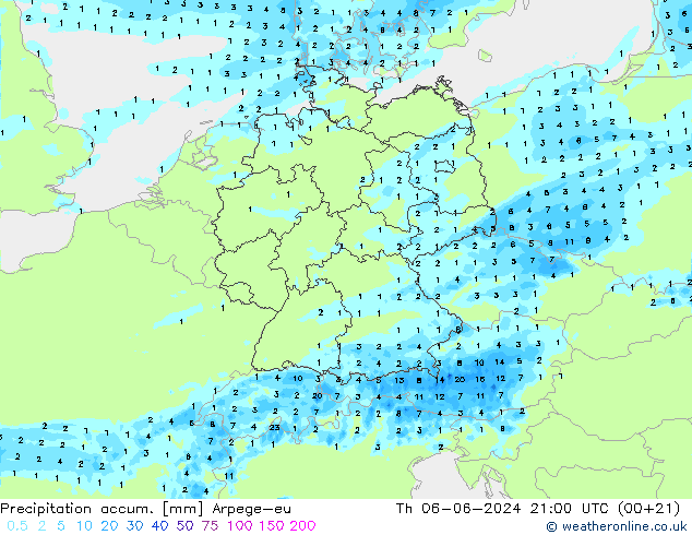 Precipitation accum. Arpege-eu Qui 06.06.2024 21 UTC