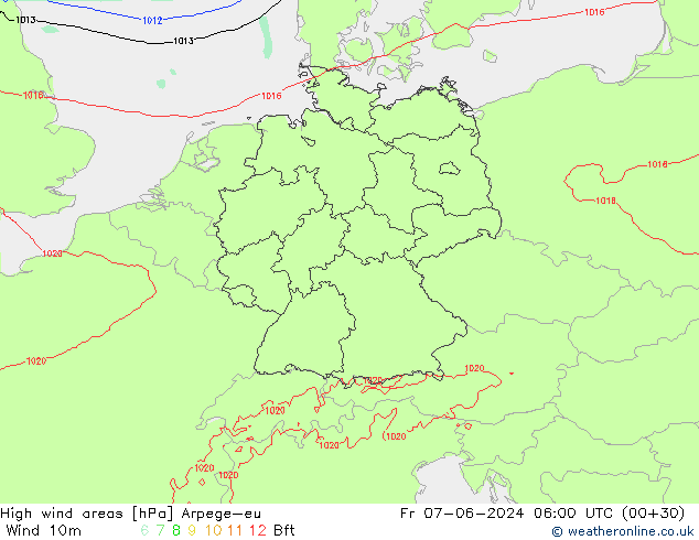 High wind areas Arpege-eu Fr 07.06.2024 06 UTC