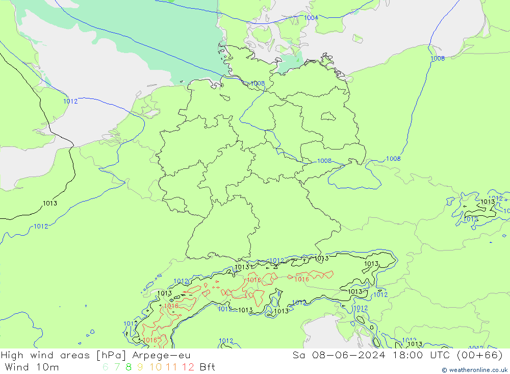 High wind areas Arpege-eu sáb 08.06.2024 18 UTC