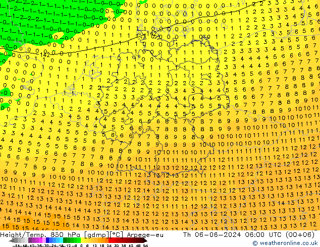 Height/Temp. 850 hPa Arpege-eu Th 06.06.2024 06 UTC