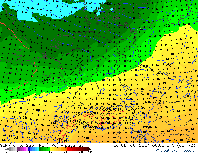 SLP/Temp. 850 hPa Arpege-eu Dom 09.06.2024 00 UTC